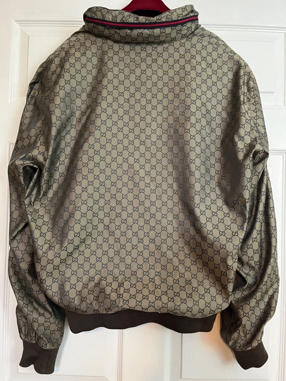 Gucci GG Supreme Monogram Bomber Jacket - Men’s XXL Tan Brown - Authentic